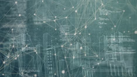 animazione generata digitalmente di un disegno doodle città con collegamenti di connessione