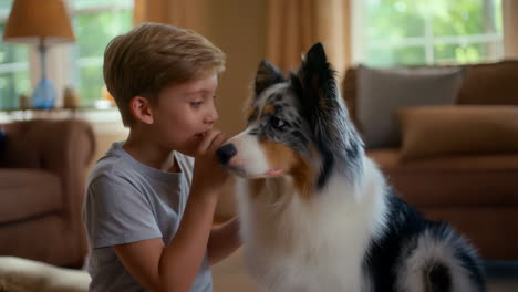 boy kissing his dog