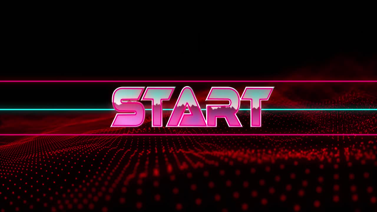 Animation of start text in metallic pink letters with lines over mesh