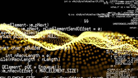Animation of data processing over abstract waving mesh with yellow spots