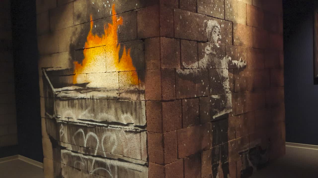 Banksy-Style Graffiti: Contrasting Fire and Snow