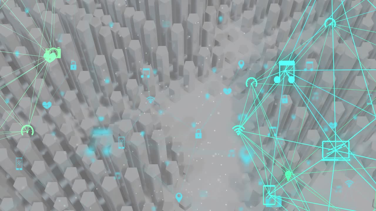 globo de iconos digitales contra formas que se forman sobre un fondo blanco