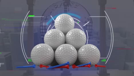 animation of golf balls over scope scanning and globe