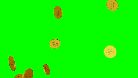 3d animation of falling golden bitcoins