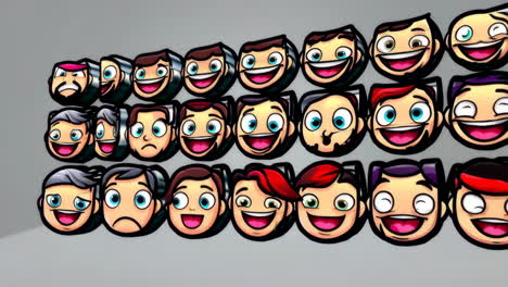 rows of 3d cartoon avatar faces with diverse expressions