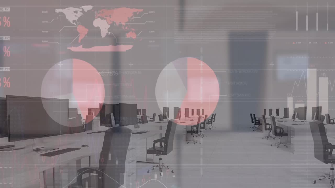 비어있는 사무실에 대해 그리드 네트워크를 통해 통계 데이터 처리의 애니메이션