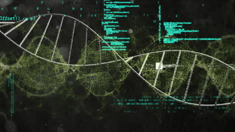 dna strand and data processing animation over scientific background