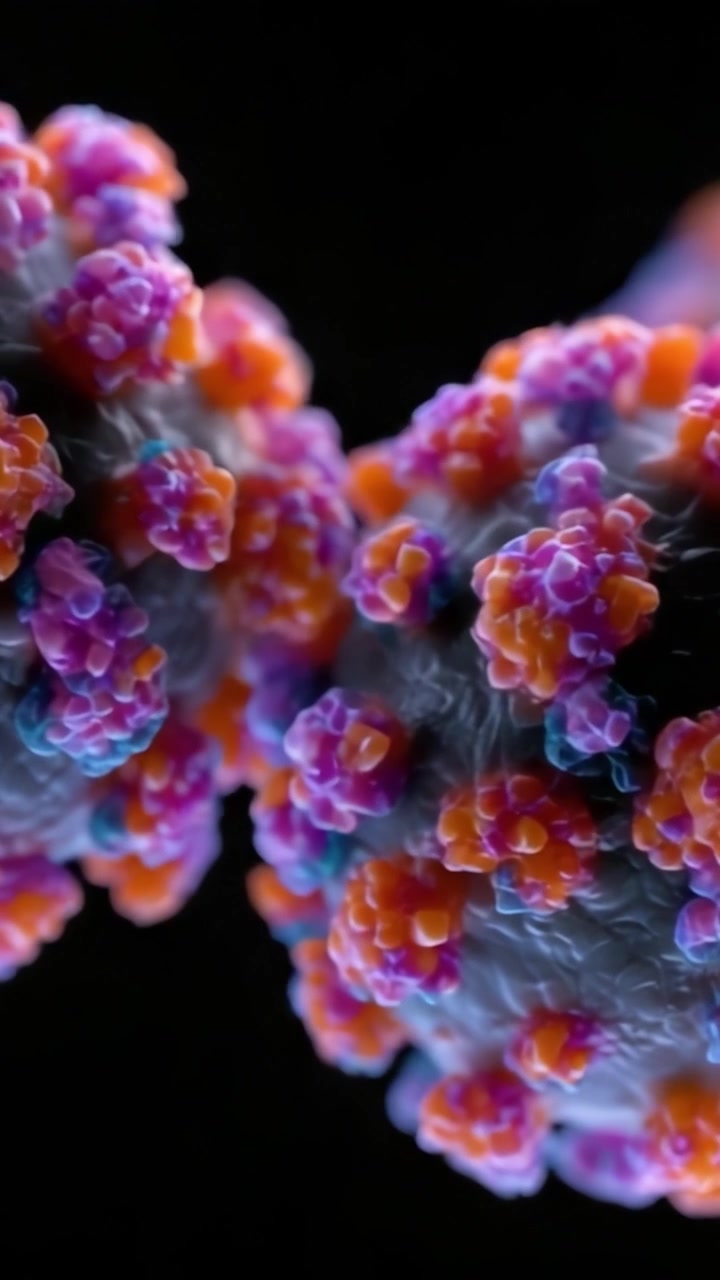 Close-Up Visualization of Viral Structures Demonstrating Intricate Details and Textures in Colorful 3D Renderings Showcasing Biological Complexity and Microscopic Life.