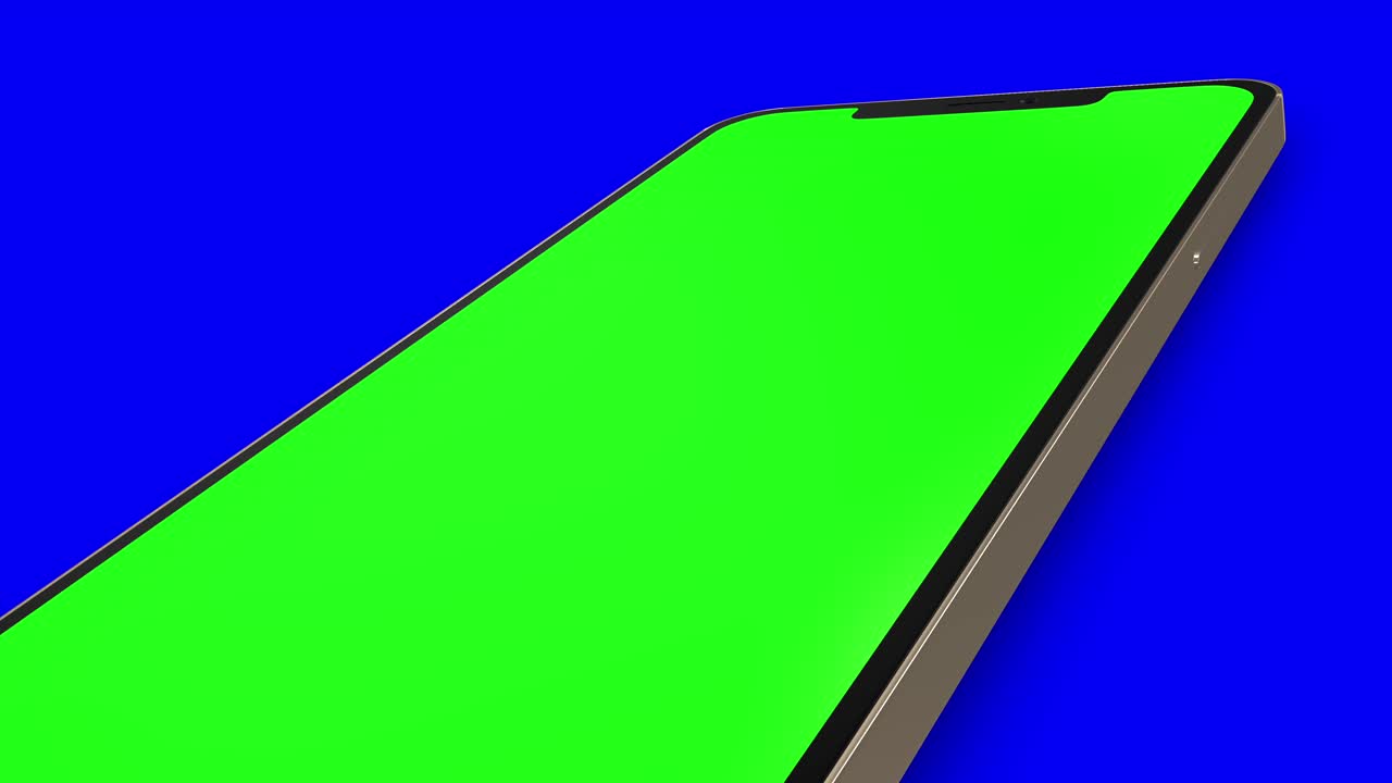 Green screen smartphone on blue background, perfect for video overlays