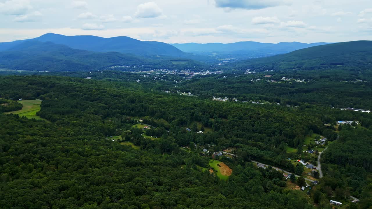 Scenic Surroundings Of Route 2 Mohawk Trail Overlook In Massachusetts, USA - Drone Shot