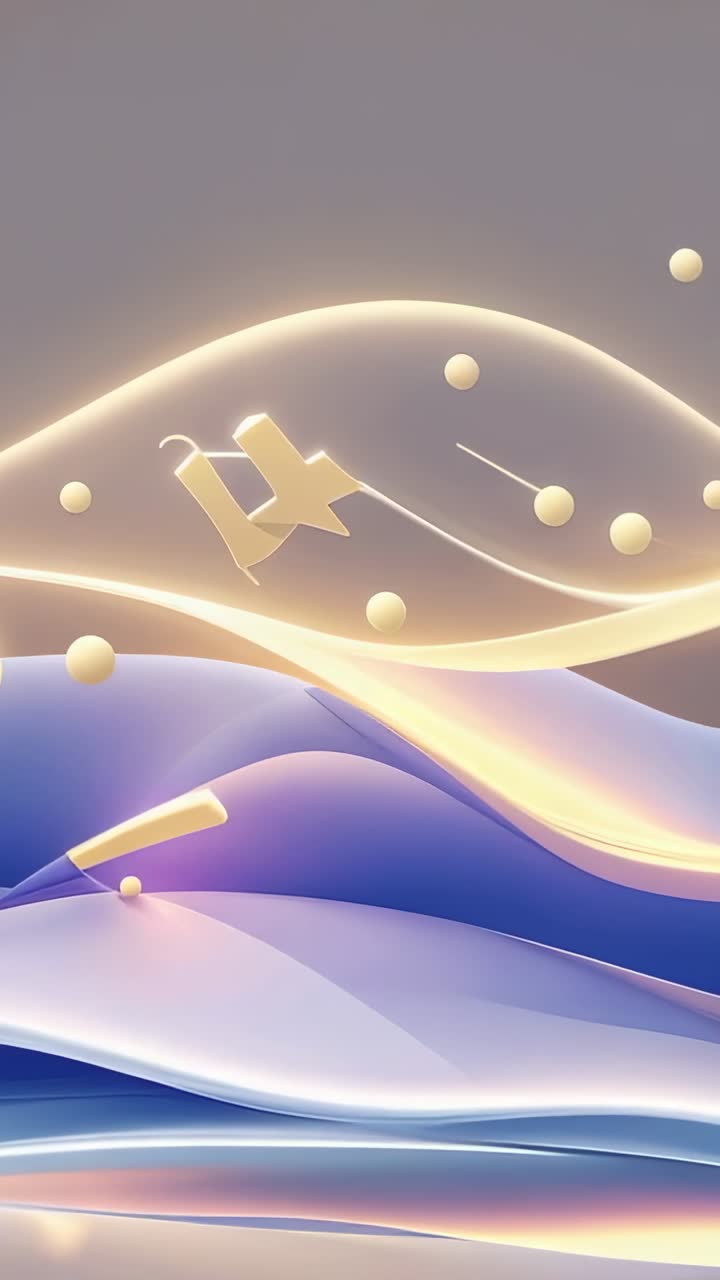 Vertical video: Materializing ribbon waving in digital space, spheres clustering near rising cube