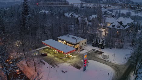 Fuel-Station-from-above---Drone-Aerial-Winter-view