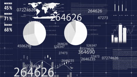 animation of statistics and data processing on black background