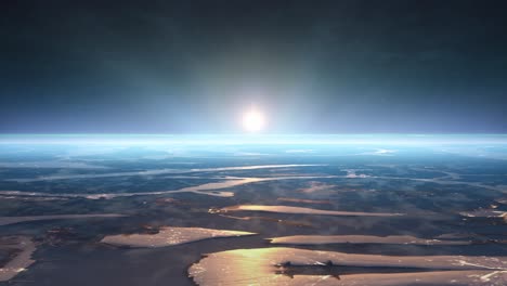 Wide-shot-of-Planet-Earth-horizon-atmosphere-from-space
