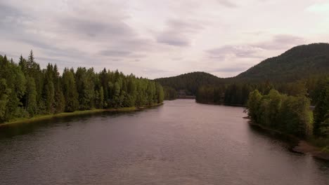 with-the-drone-over-a-river-it-small-distance-to-the-river-along-in-Norway