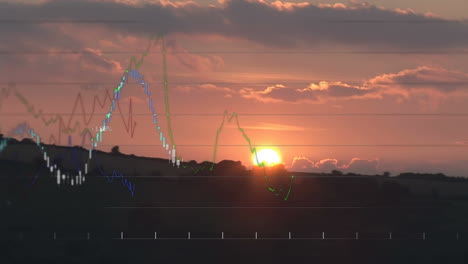 animación de estadísticas y procesamiento de datos sobre el paisaje urbano