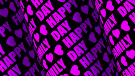 happy family day púrpura rosa texto de desplazamiento cilindro patrón texturizado papel tapiz concepto de fondo. 4k 3d renderizado sin problemas de bucleado feliz día de la familia diseño de movimiento para el título, intro, telón de fondo.
