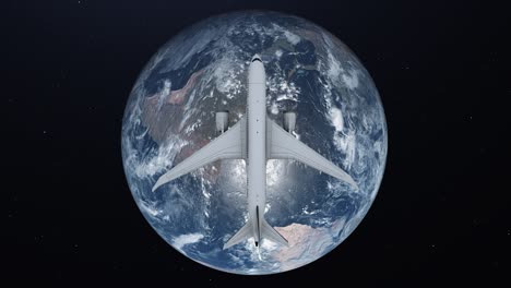 travel concept of airplane flying around earth. view from space