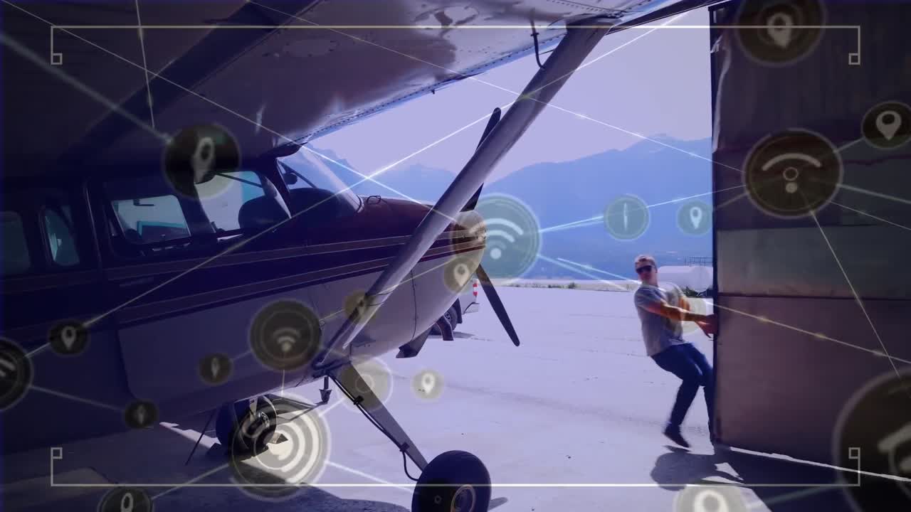 비행기 위의 연결 네트워크의 애니메이션