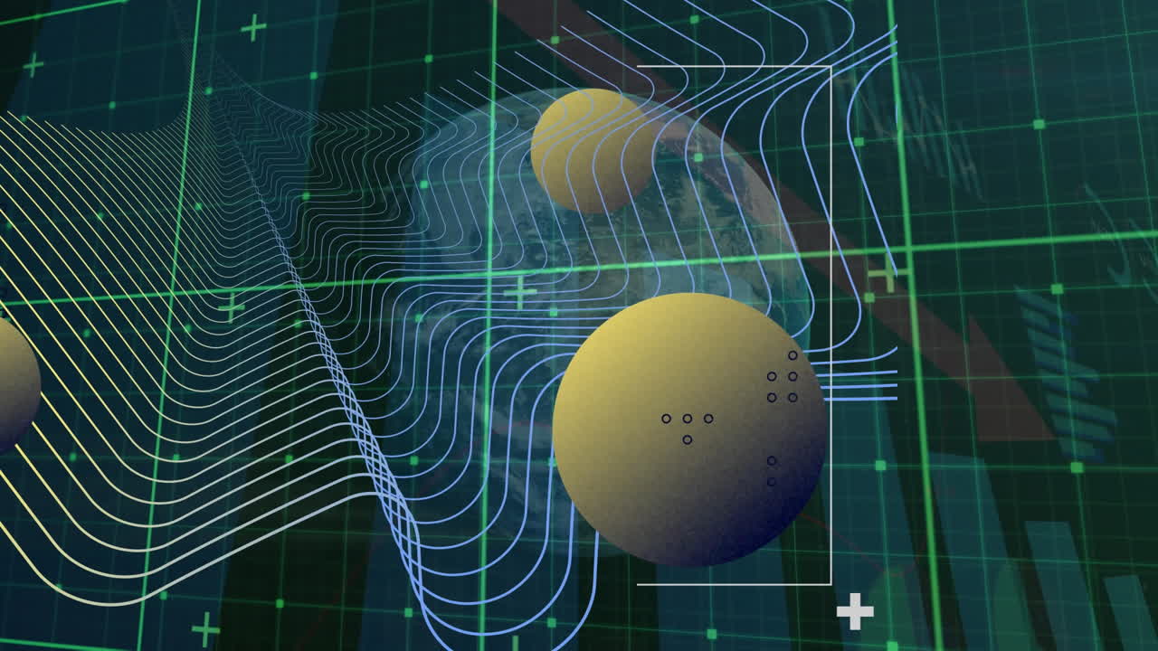 Animation of data processing and shapes over globe