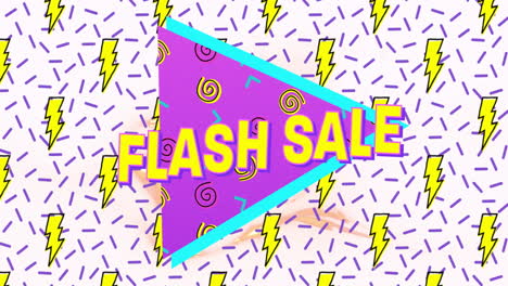 flash sale text on purple banner against thunderbolt icons in seamless pattern on white background