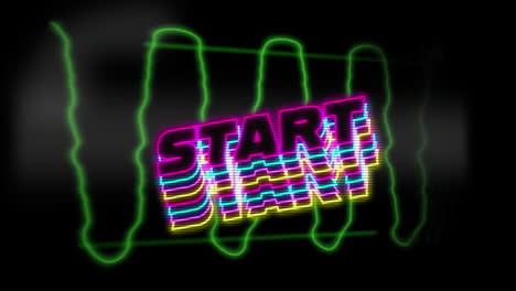 animation of the word start written in neon glowing letters