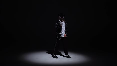 michael jackson impersonator performing in a spotlight