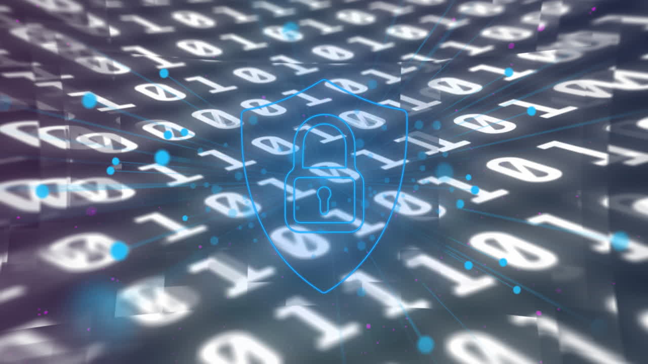 Security padlock icon against binary coding data processing on grey background