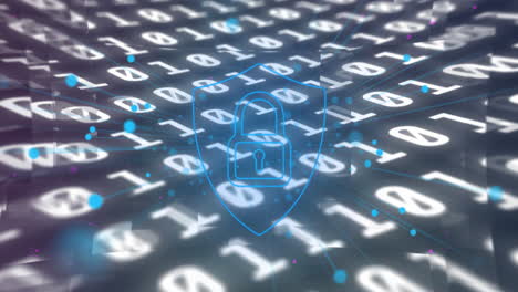 icono de candado de seguridad contra el procesamiento de datos de codificación binaria en fondo gris