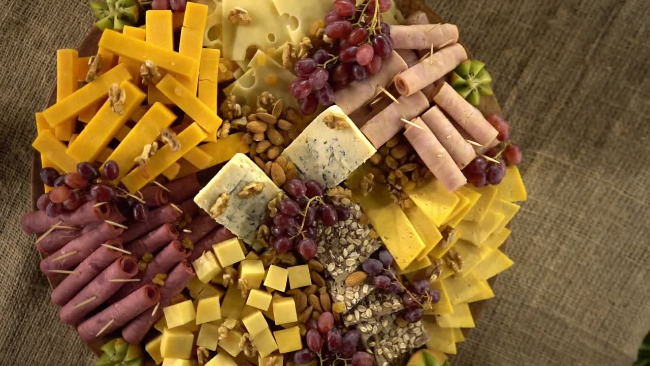 View of food in open buffet, close up shot, high angle shot