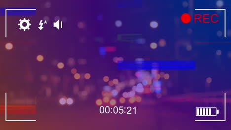 animación de rectángulos parpadeantes con glitch, cámara de interfaz digital que registra el tráfico vial