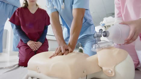 diverse doctors working together at hospital, slow motion