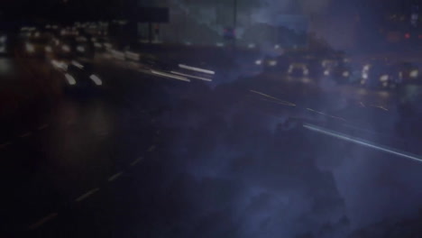 animation of night city over storm clouds