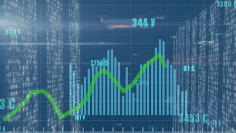 Animación-Del-Procesamiento-De-Datos-Estadísticos-Sobre-Pantallas-De-Cuadrados-De-Mosaico-Sobre-Fondo-Azul