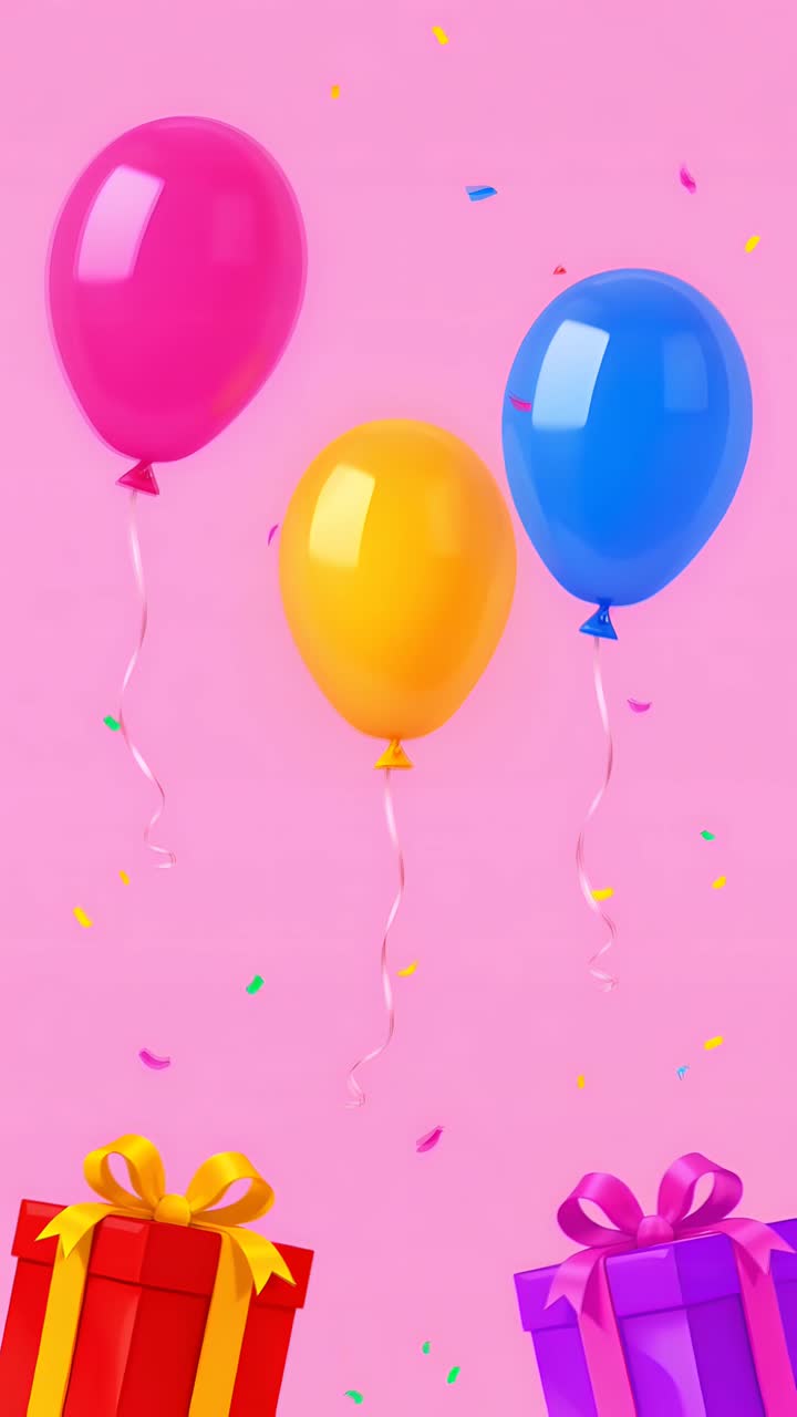 Video di sfondo di compleanno con palloncini e scatole regalo 4K