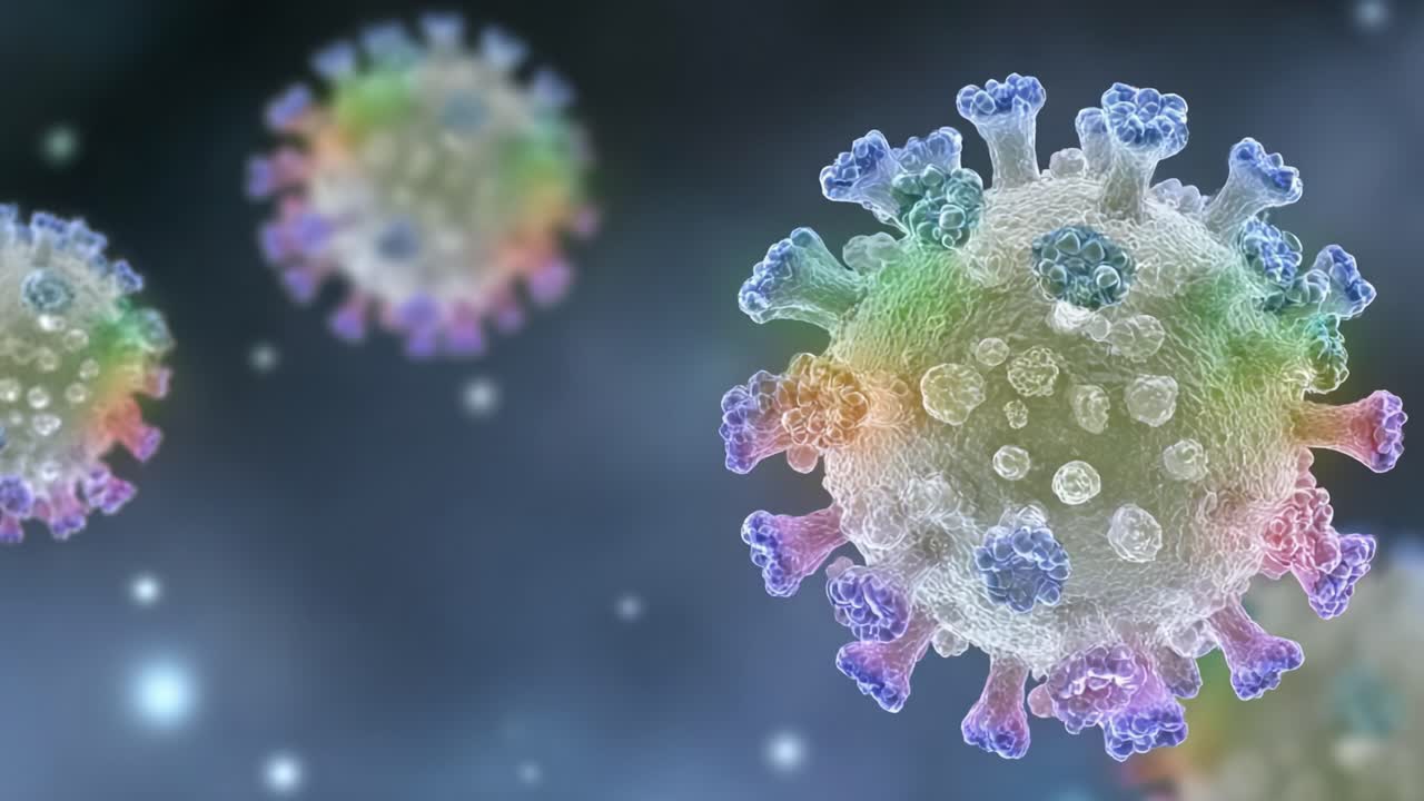 Intricate Visualization of Viral Structures: A Detailed Close-up of Colorful Virus Particles, Showcasing Their Unique Morphology and Structure in a Stunning Microbial World