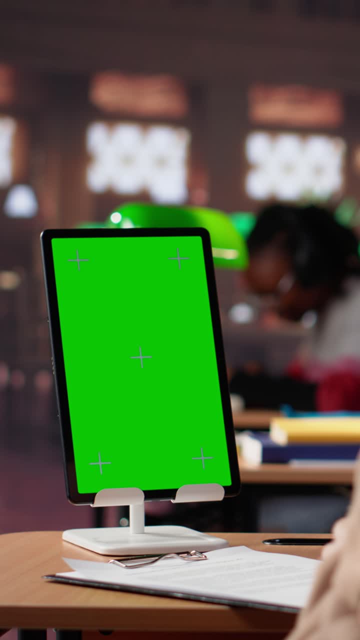 Vertical video young female student studies for upcoming exams with copy space