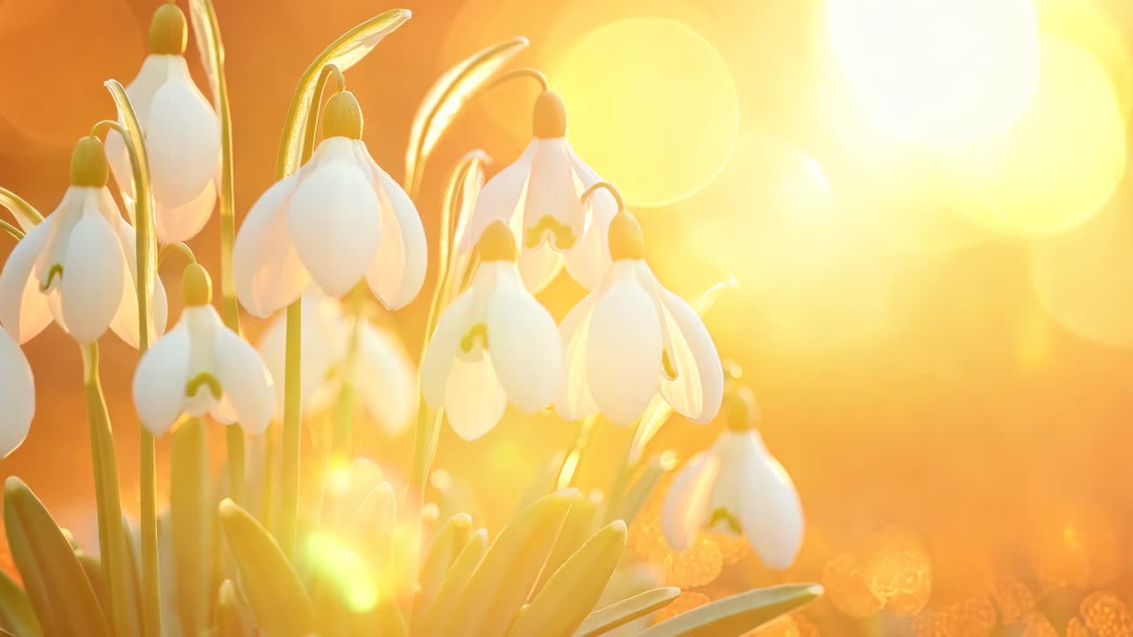 A bunch of white flowers are in a field with a sunset in the background. The flowers are small and delicate, and the sunset adds a warm and peaceful atmosphere to the scene