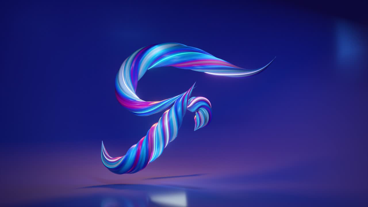 컬렉션: 살아있는 알파, 독특한 휘어진 글자, 파란색, 글자 f, 알파 매트와 함께 원활한 루프의 3d 애니메이션