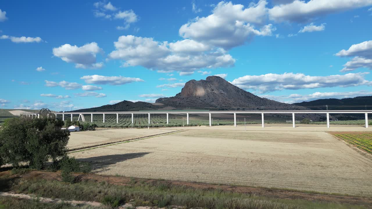 Video with a drone flying over a famous mountain in the south of Andalusia in the Malaga city of Antequera, called the Peña de los enamorados