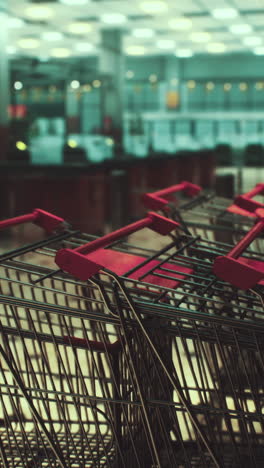 carros de compras vacíos en la caja del supermercado