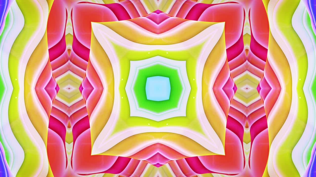 patrón ondulado líquido como el caleidoscopio con ondas, gradiente multicolor. 3d elegante abstracto en bucle bg, estructura simétrica ondulada de vidrio líquido brillante. animación fluida colorida de moda de 4k.