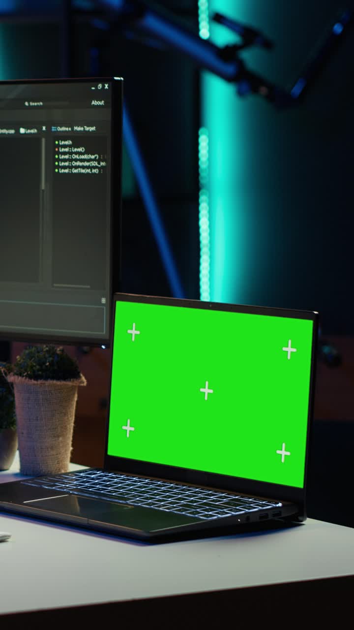 Vertical video Programmer using green screen laptop to secure company servers