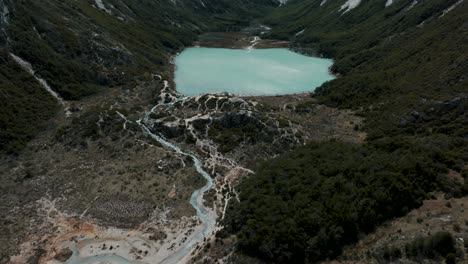 laguna esmeralda in ushuaia, tierra del fuego, patagonia, argentina - aerial drone shot