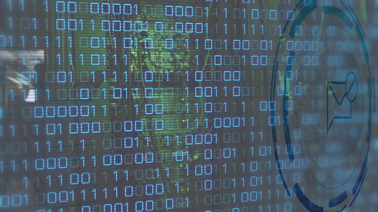 animación del procesamiento de datos en la sala de servidores