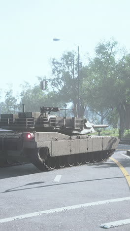 a military tank on a city street