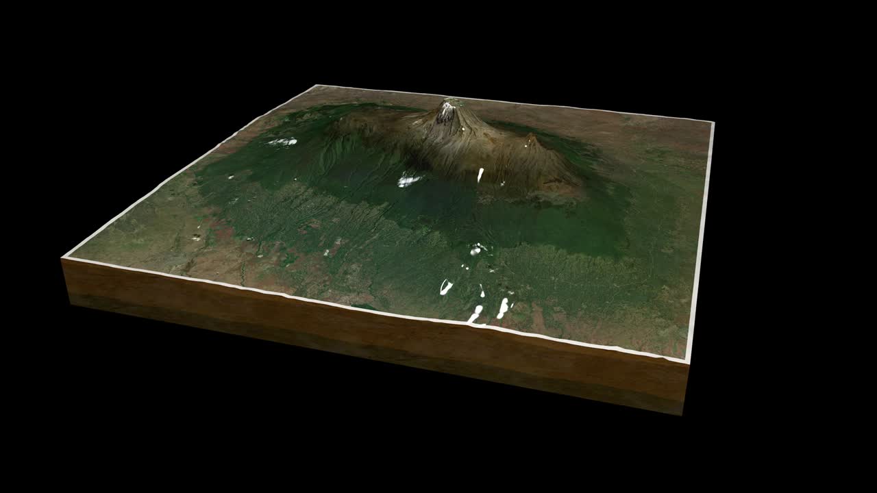 Mount Kilimanjaro map 3D render 360 degrees loop animation
