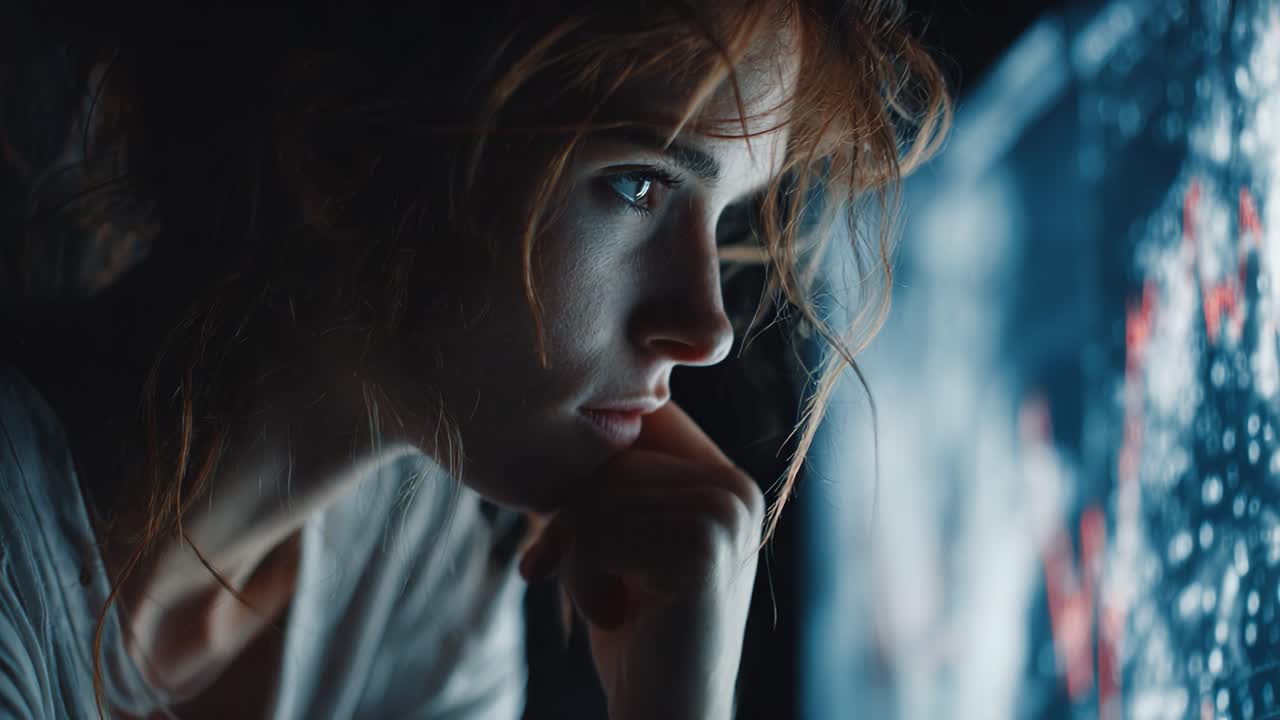 Contemplative Moment: A Young Woman Reflects Deeply While Observing Rainy Weather Through a Glass, Capturing a Sense of Intrigue and Introspection