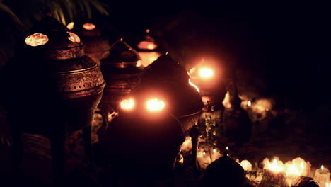 golden altar with candles at night