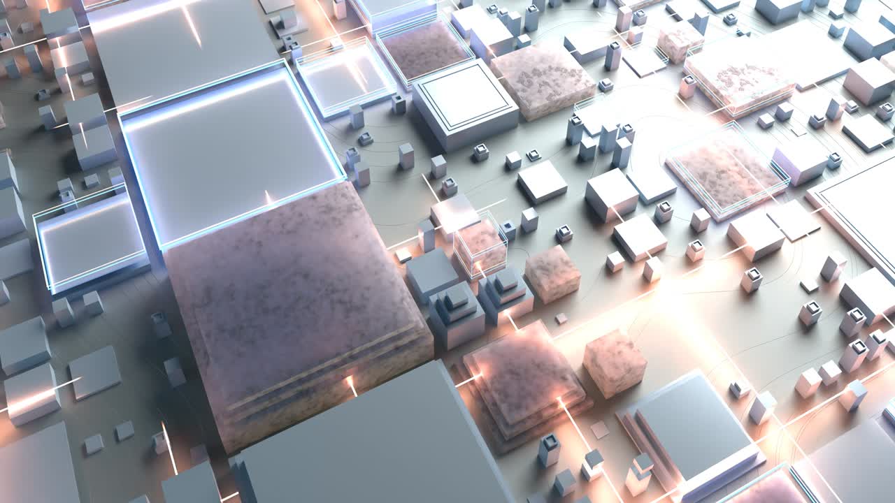 퓨처리즘의 과학기술 배경, 미래의 공상과학 금속 모양과 반이는 불빛, 추상적인 기술 배경, 3d 렌더링 애니메이션